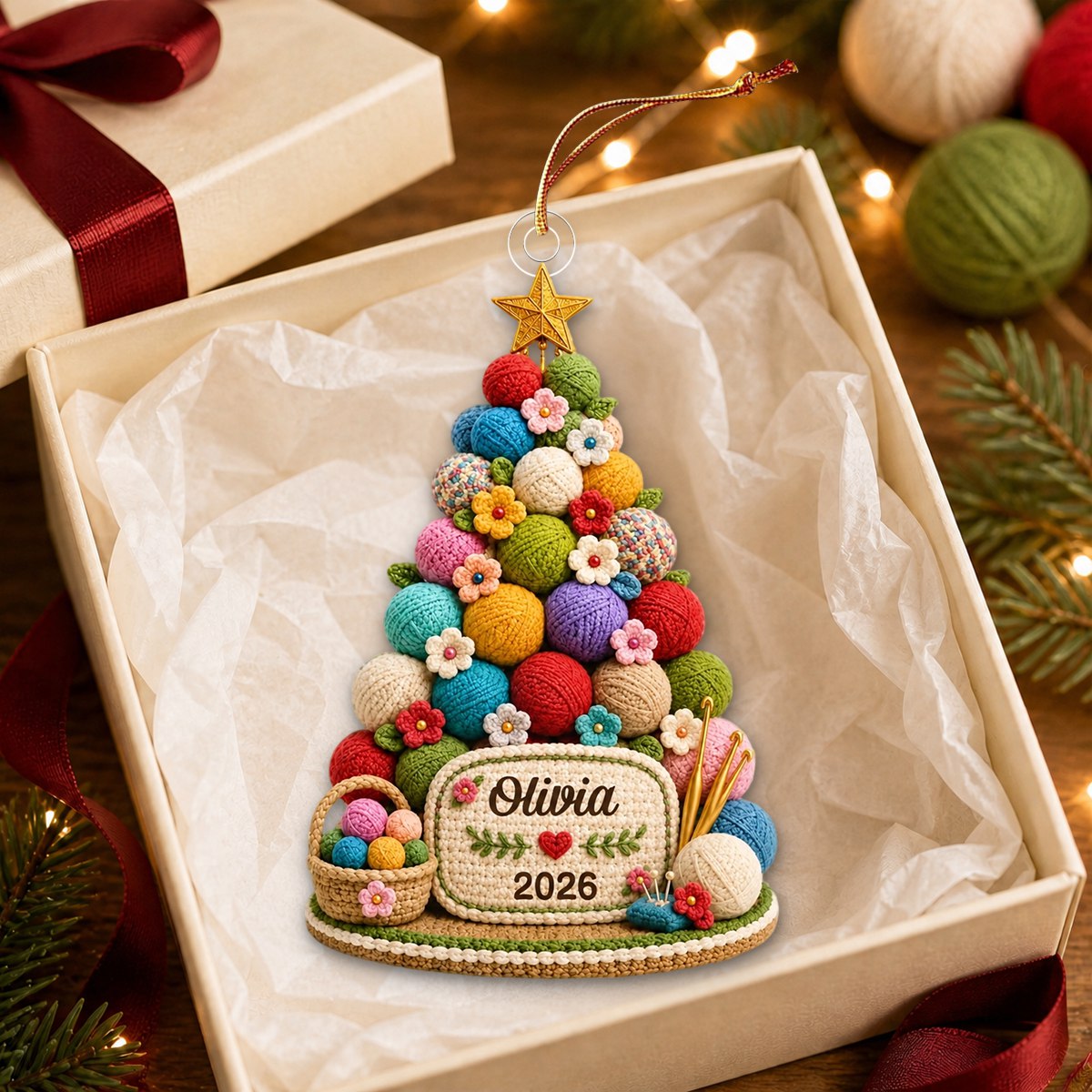 Custom Crochet Acrylic Ornament - Personalized Christmas Birthday Gifts For Women, Men - Charming Crochet Tree Sparkle