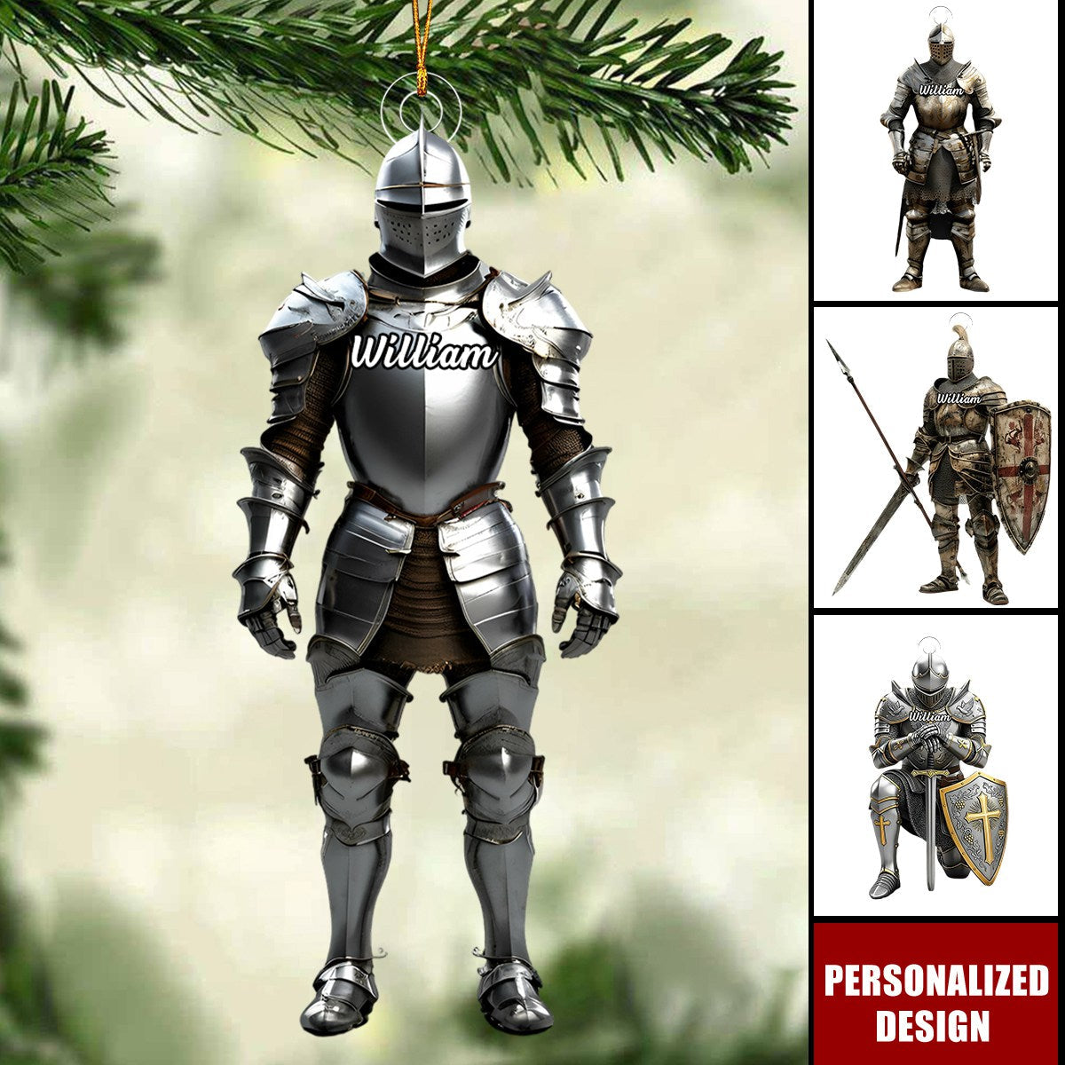 Personalized knight armor Christmas ornament