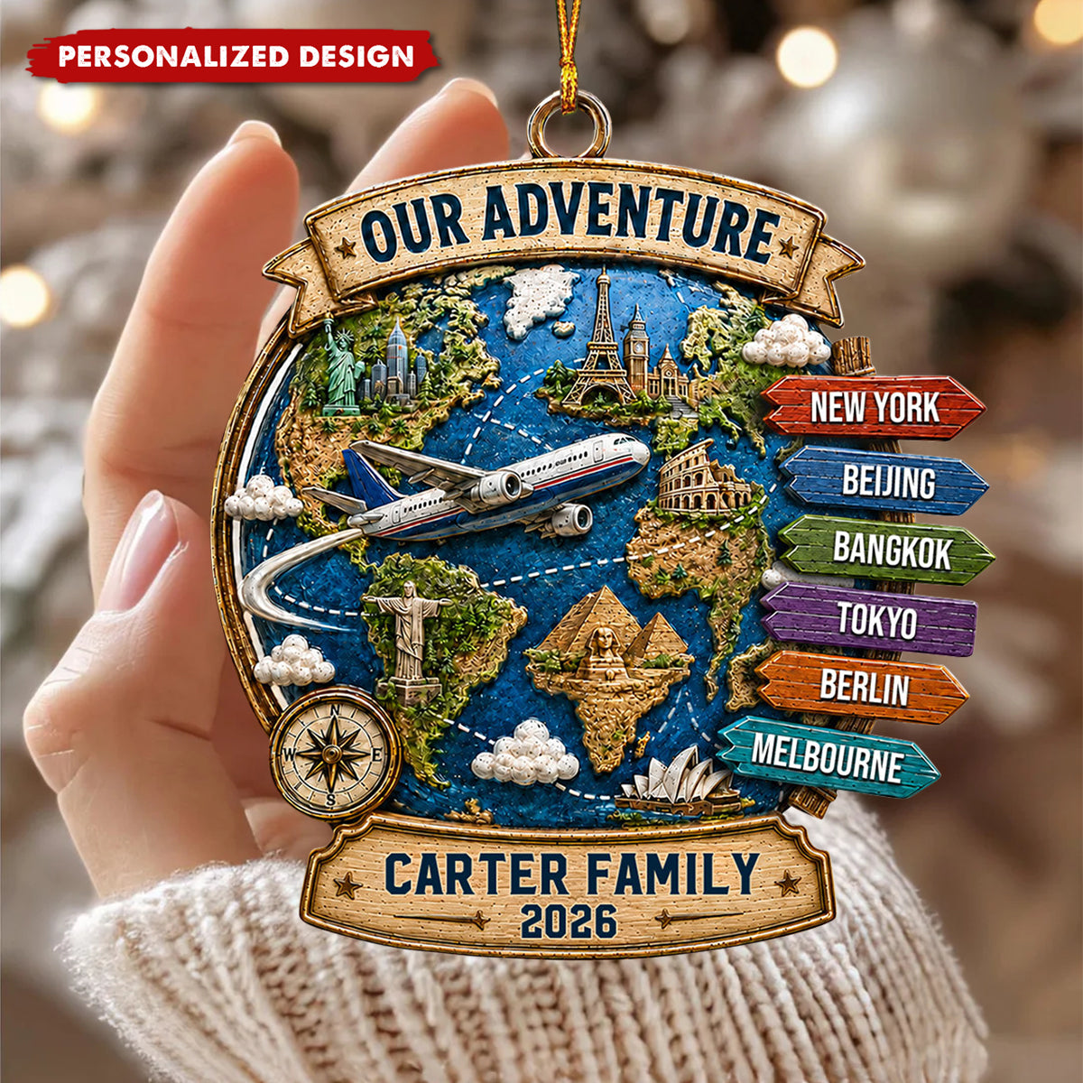 Trending Travel Adventure - Personalized Acrylic Ornament - Gifts For Couple, Family