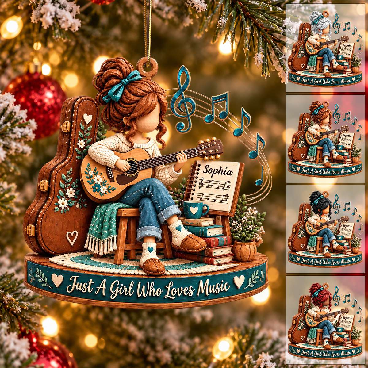 Just A Girl Who Loves Music Personalized Acrylic Ornament - Custom Guitar Keepsake Christmas Gift for Daughter