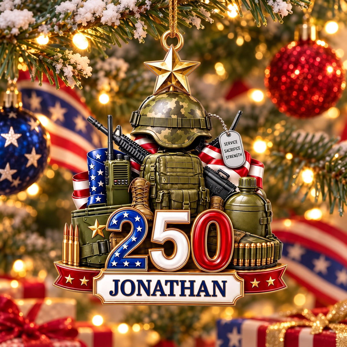 Personalized Custom Acrylic Ornament, Service Sacrifice Strength, Gift For Veterans