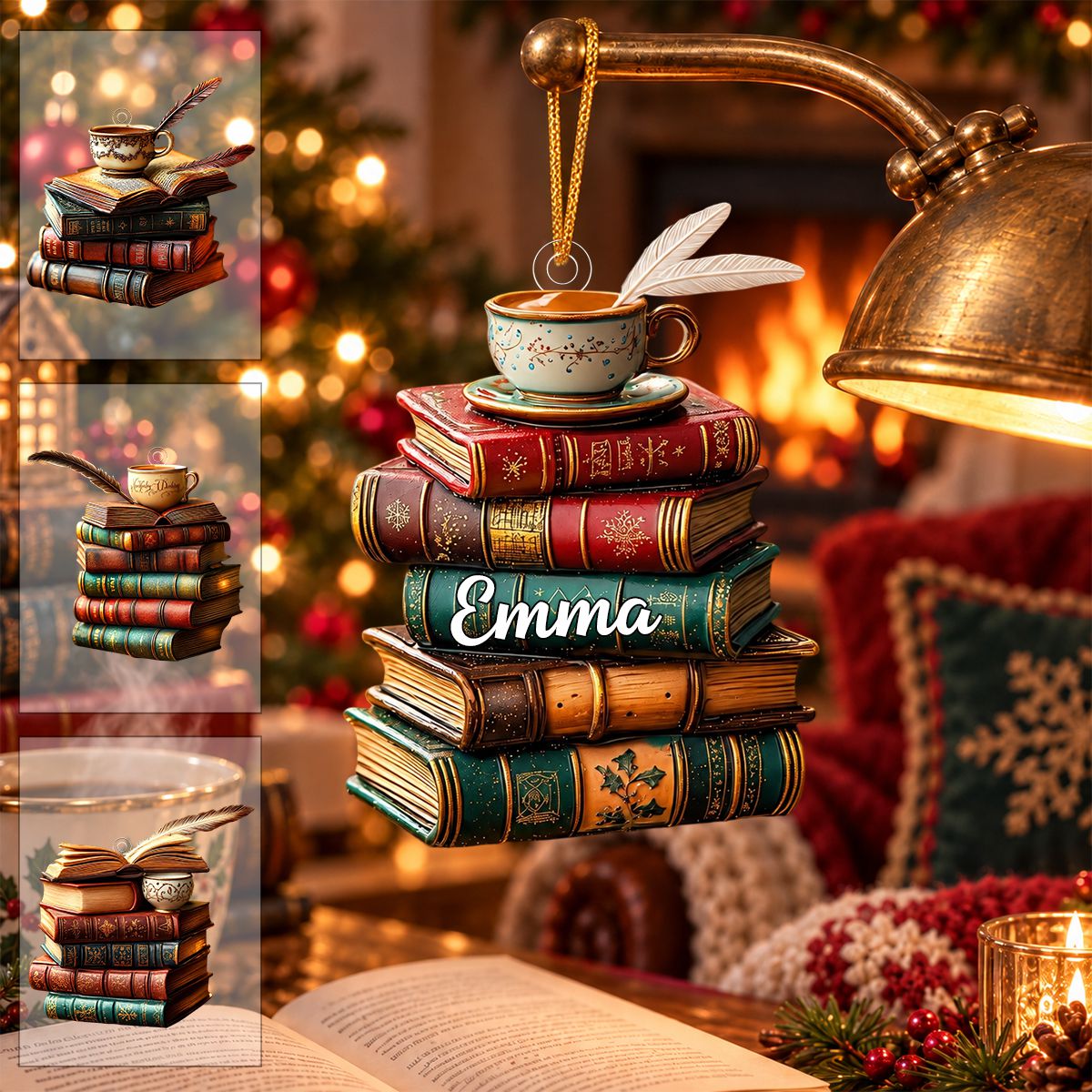 Personalized Bookshelf hristmas Ornament, Custom Librarian Gift For Book Lover
