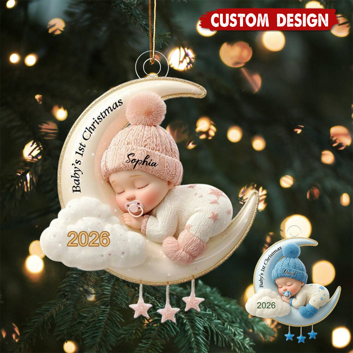 Personalized Baby's First Christmas Ornament - Moon Acrylic Keepsake