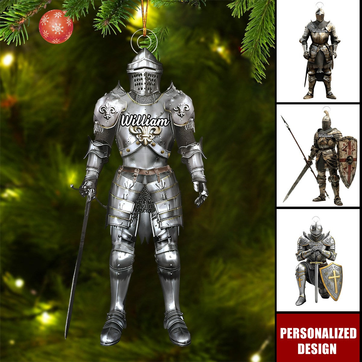 Personalized knight armor Christmas ornament