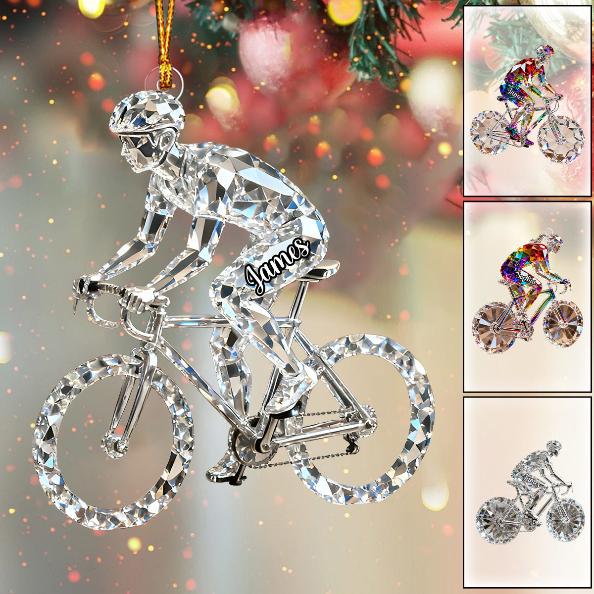 Personalized Bicycle Crystal Christmas Ornament - Gift for Cycling Enthusiast And Cyclist