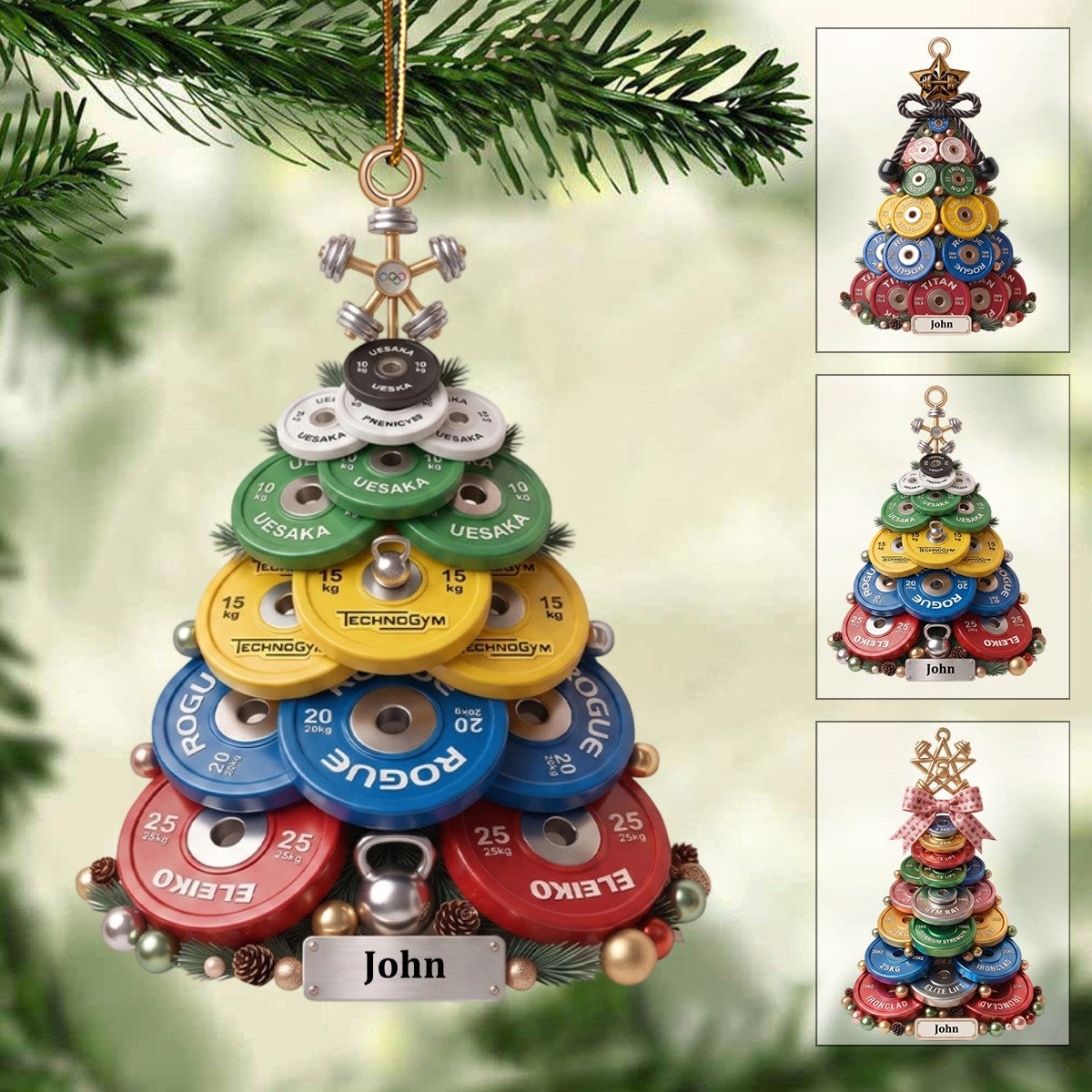 Weight Plate Tree Christmas Ornament, Personalized Gifts For Gymers