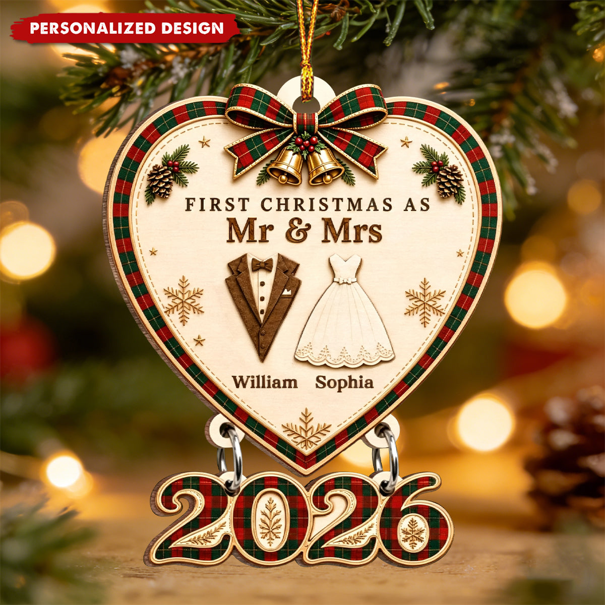 Custom First Christmas Wooden Ornament - Personalized Anniversary Christmas Wedding Gifts