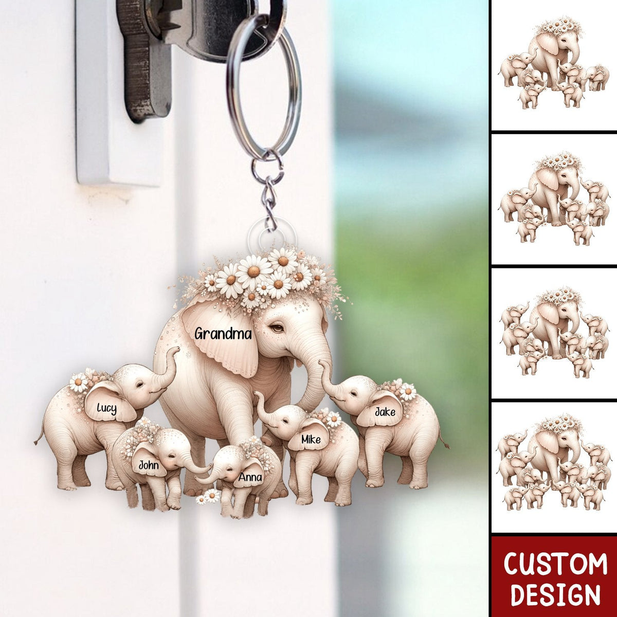 Mama Elephant With Little Kids Personalized Acrylic Keychain - Mother&#39;s Day Gift