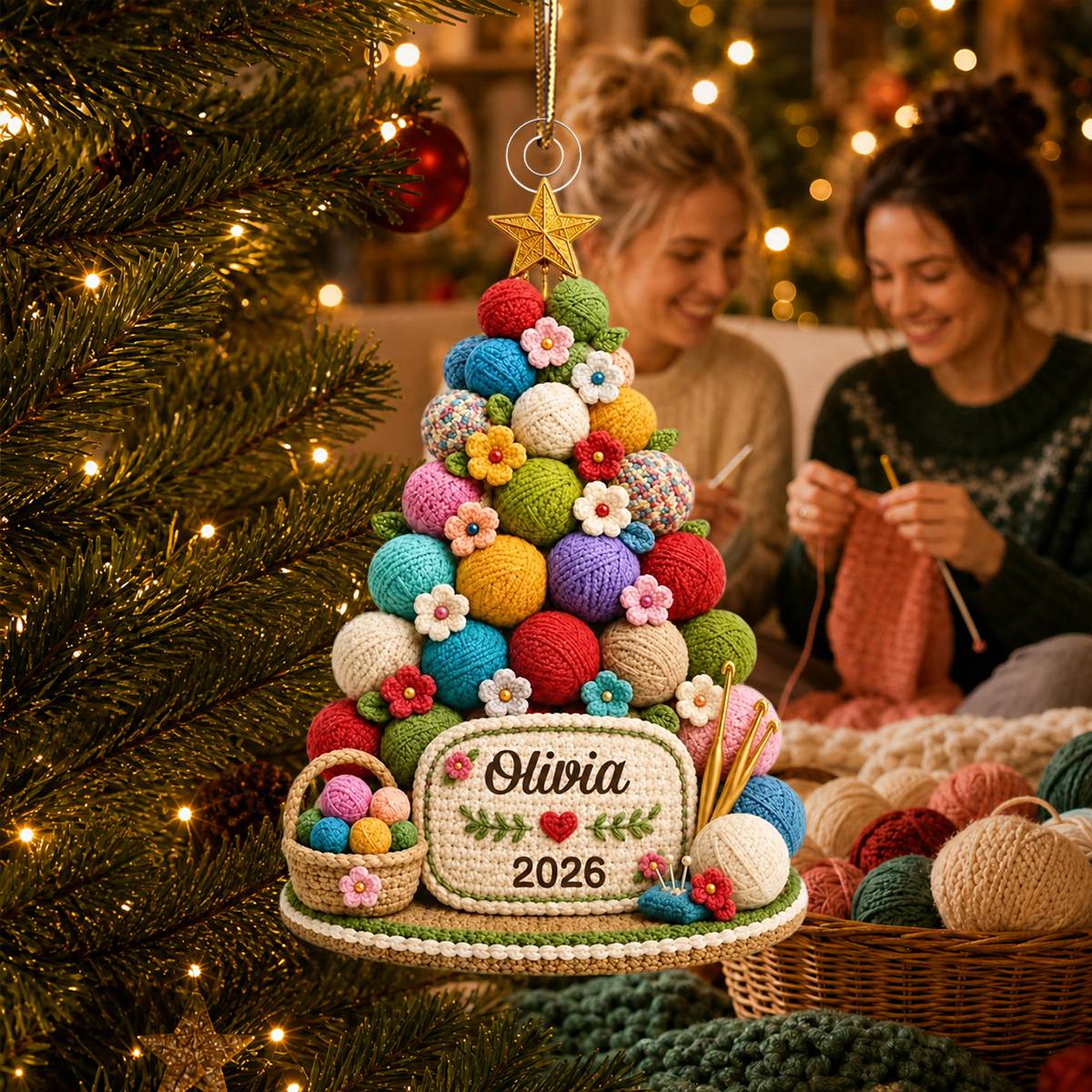 Custom Crochet Acrylic Ornament - Personalized Christmas Birthday Gifts For Women, Men - Charming Crochet Tree Sparkle