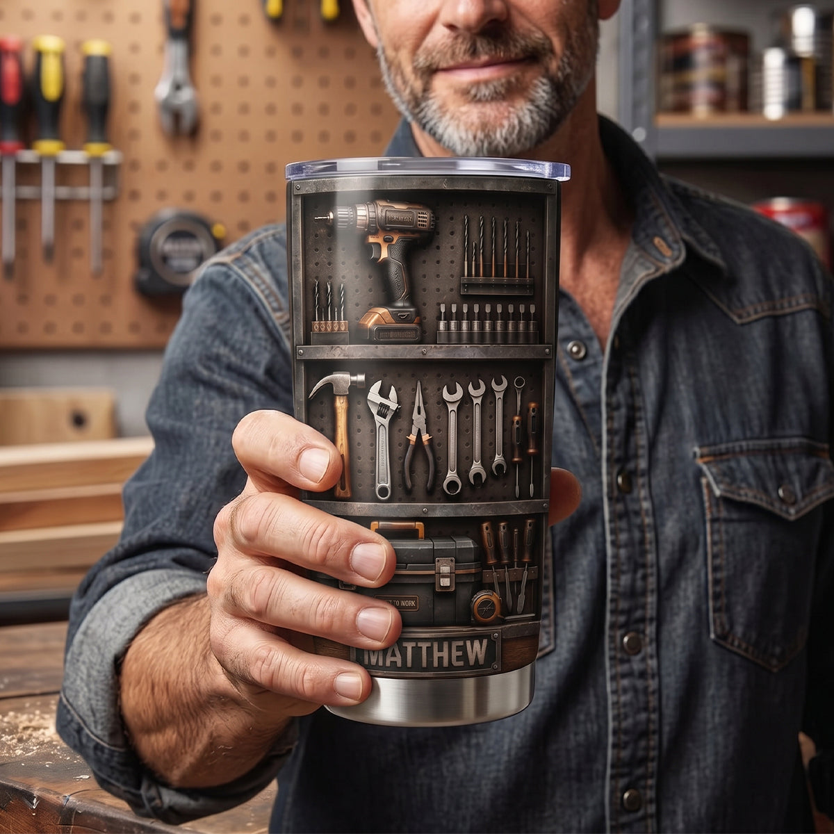 Hard Work Never Stops - Personalized Handyman Tumbler