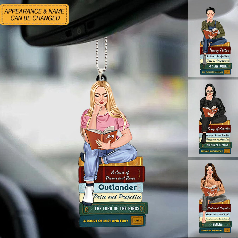 Girl Reading Book - Custom Book Titles, Personalized Acrylic Ornament