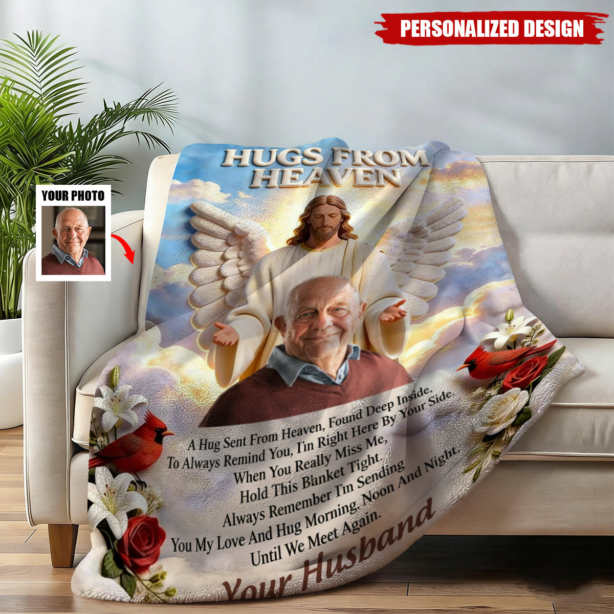 Memorial Gift, Hugs From Heaven-Personalized Memorial Blanket