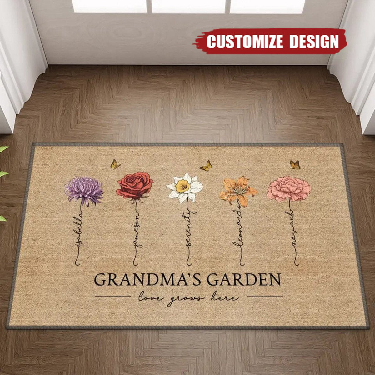 Grandma&#39;s Garden Love Grows Here - Personalized Doormat - Mother&#39;s Day Gift For Mom, Grandma