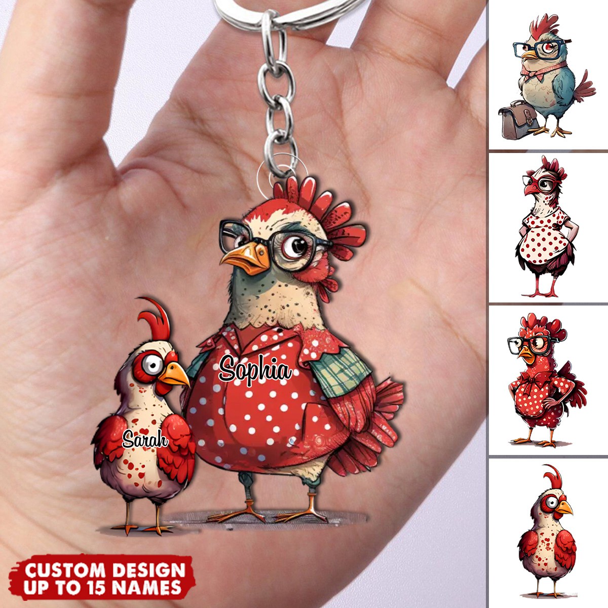 Personalized Nana/Mom Chick WIth Little Kids Acrylic Keychain-Gift For Mother&#39;s day