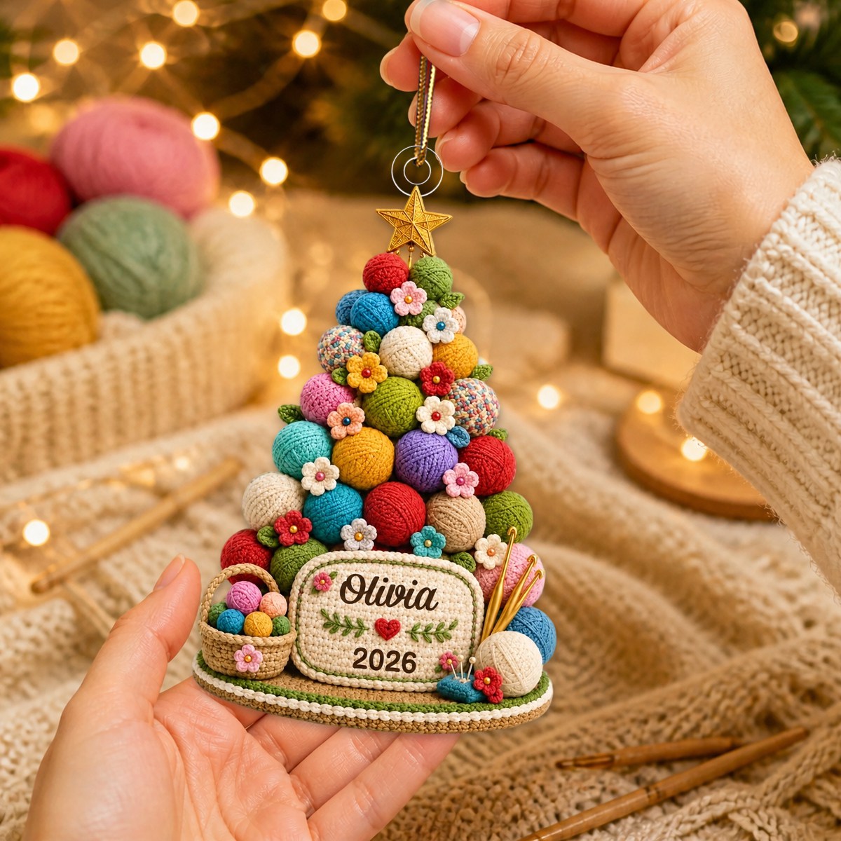 Custom Crochet Acrylic Ornament - Personalized Christmas Birthday Gifts For Women, Men - Charming Crochet Tree Sparkle