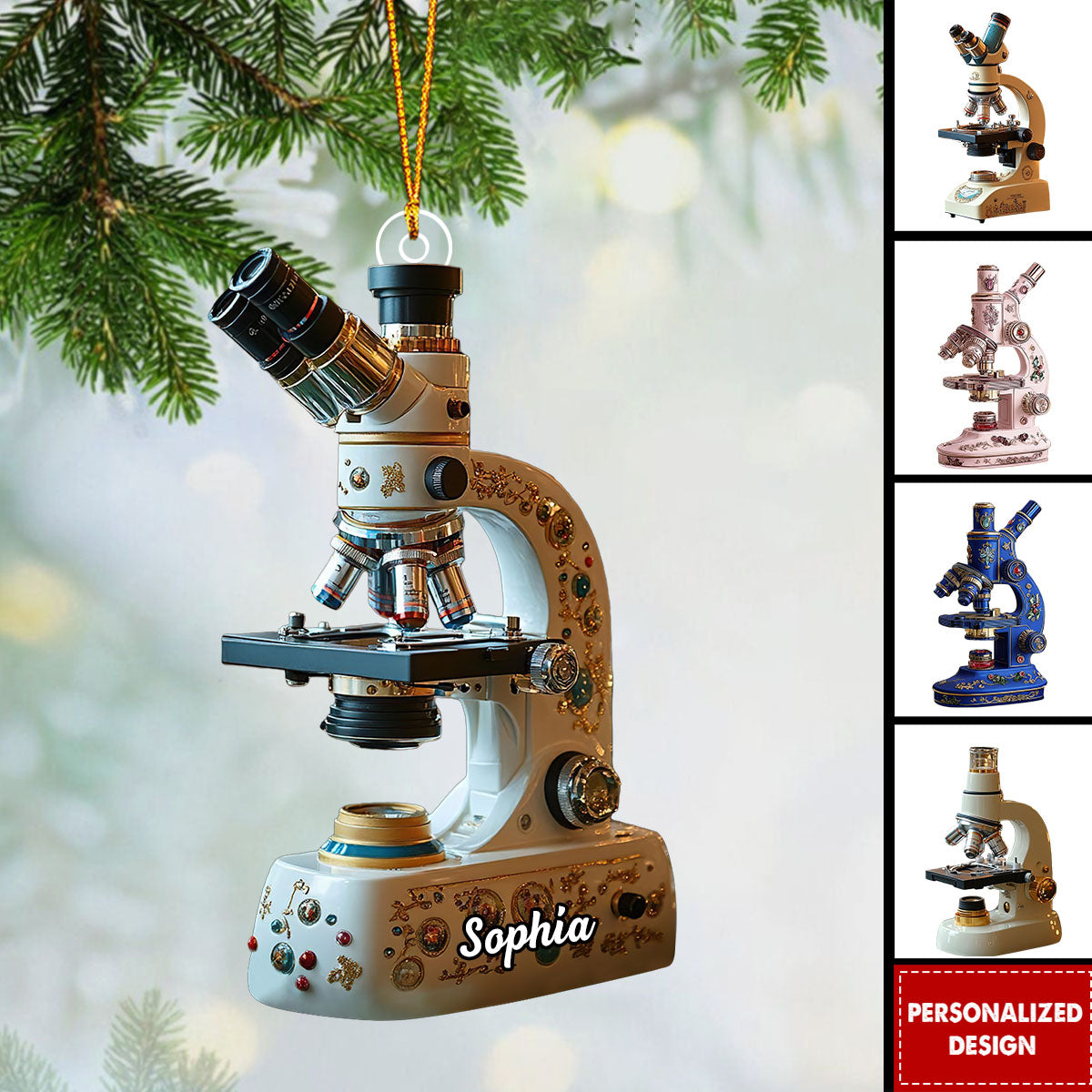 Personalized Microscope Christmas Ornament Gift For Lab Lovers