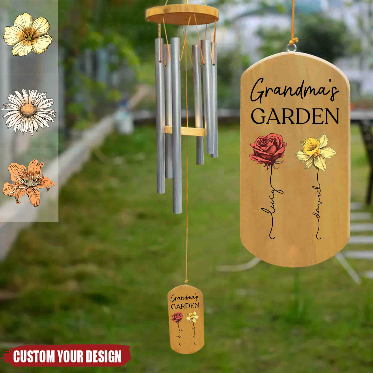 Grandma&#39;s Garden - Personalized Wind Chime - Gift For Mom / Grandma