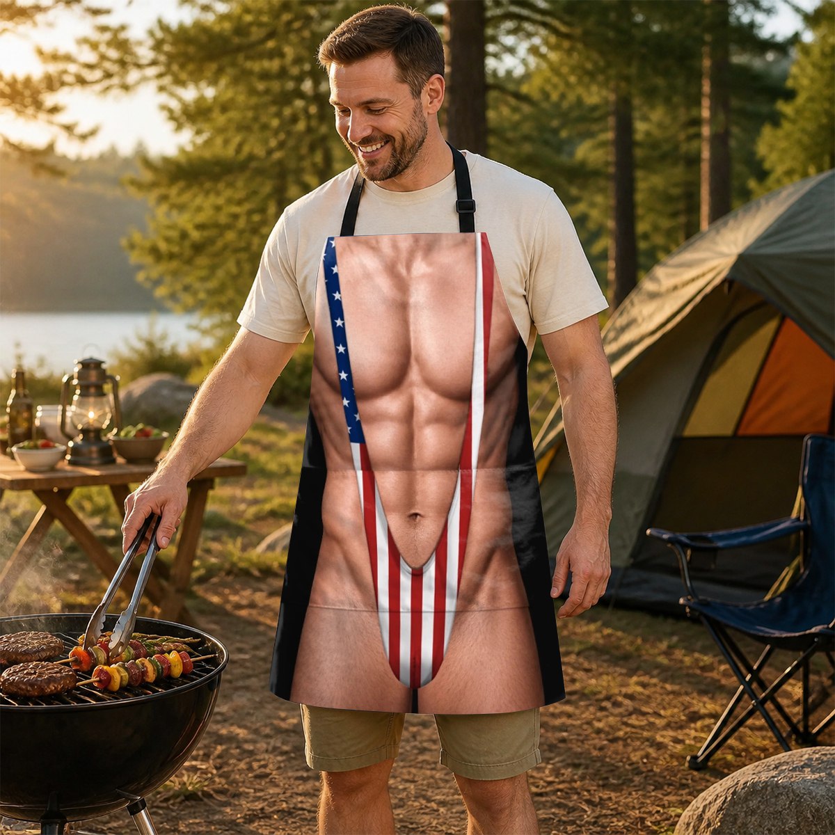 Custom Funny Patriotic Apron With Pocket - Personalized Birthday Gifts For Husband
