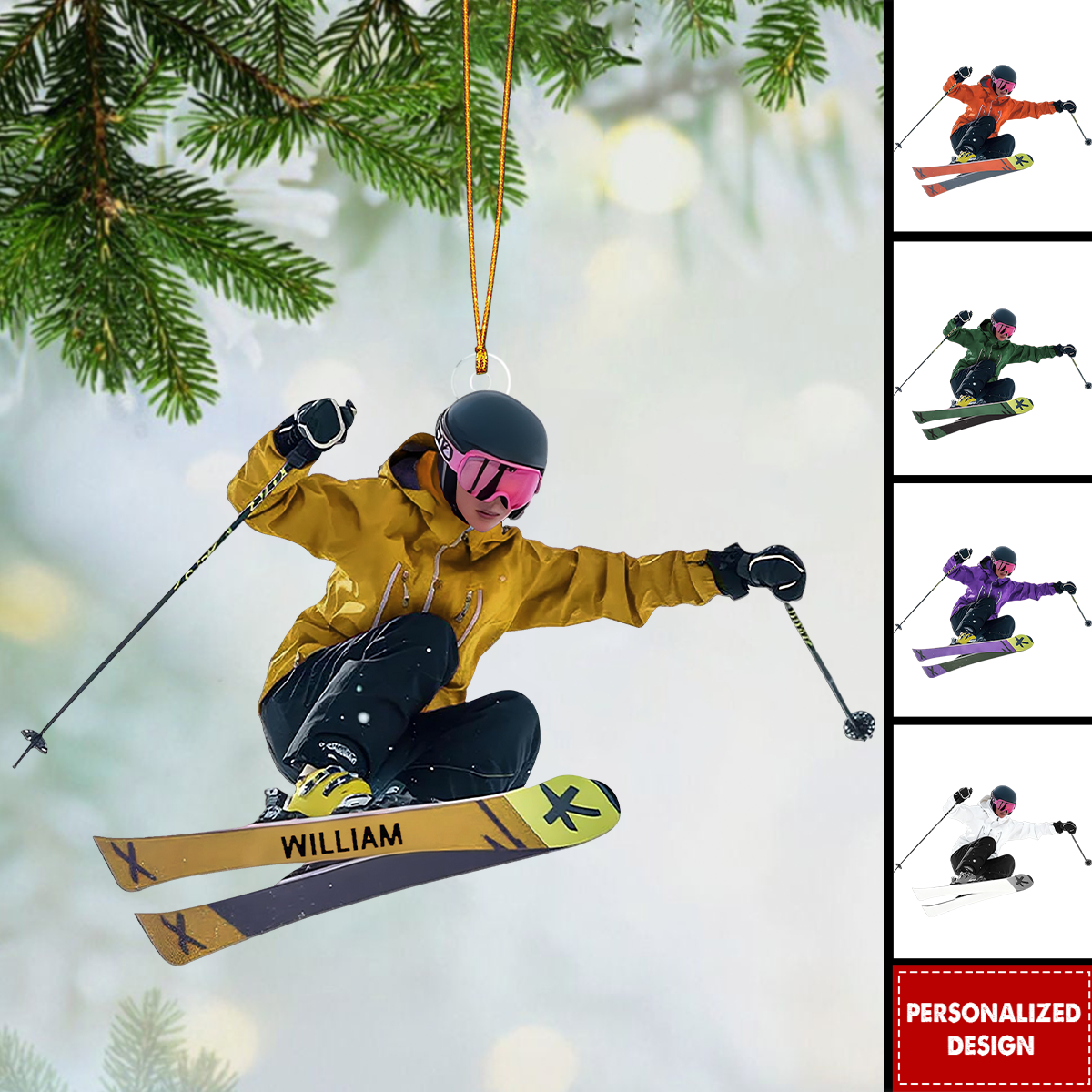 Personalized Skiing Shaped Ornament-Ski Lift Lover Gift