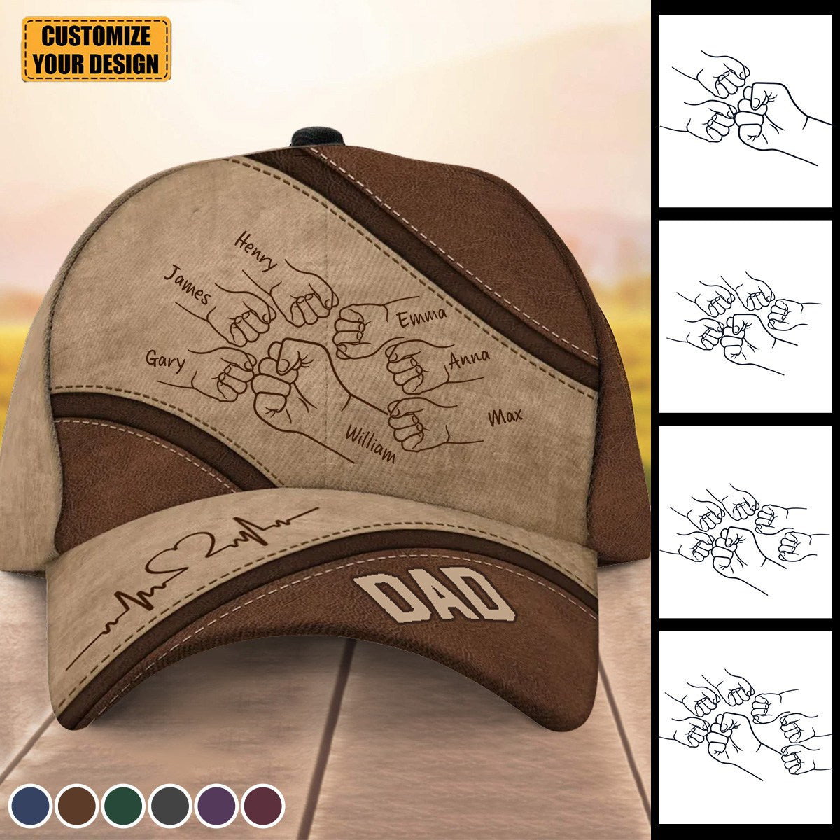 Outline Fist Bump Daddy Grandpa Personalized Classic Cap, Father&#39;s Day Gift For Dad, For Grandpa, For Husband