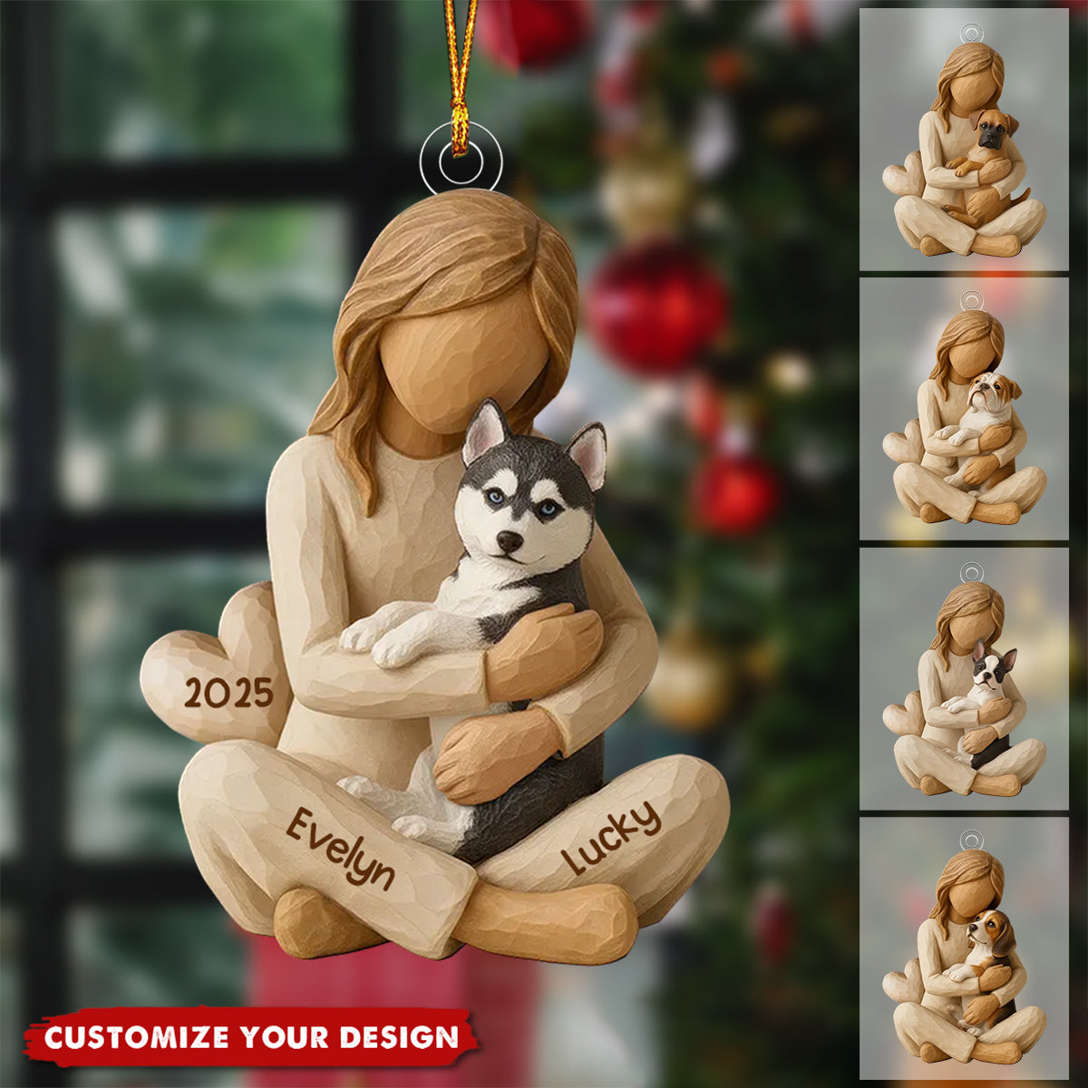 Girl &amp; Her Dog - Personalized Christmas Ornament - Gift For Dog Lover