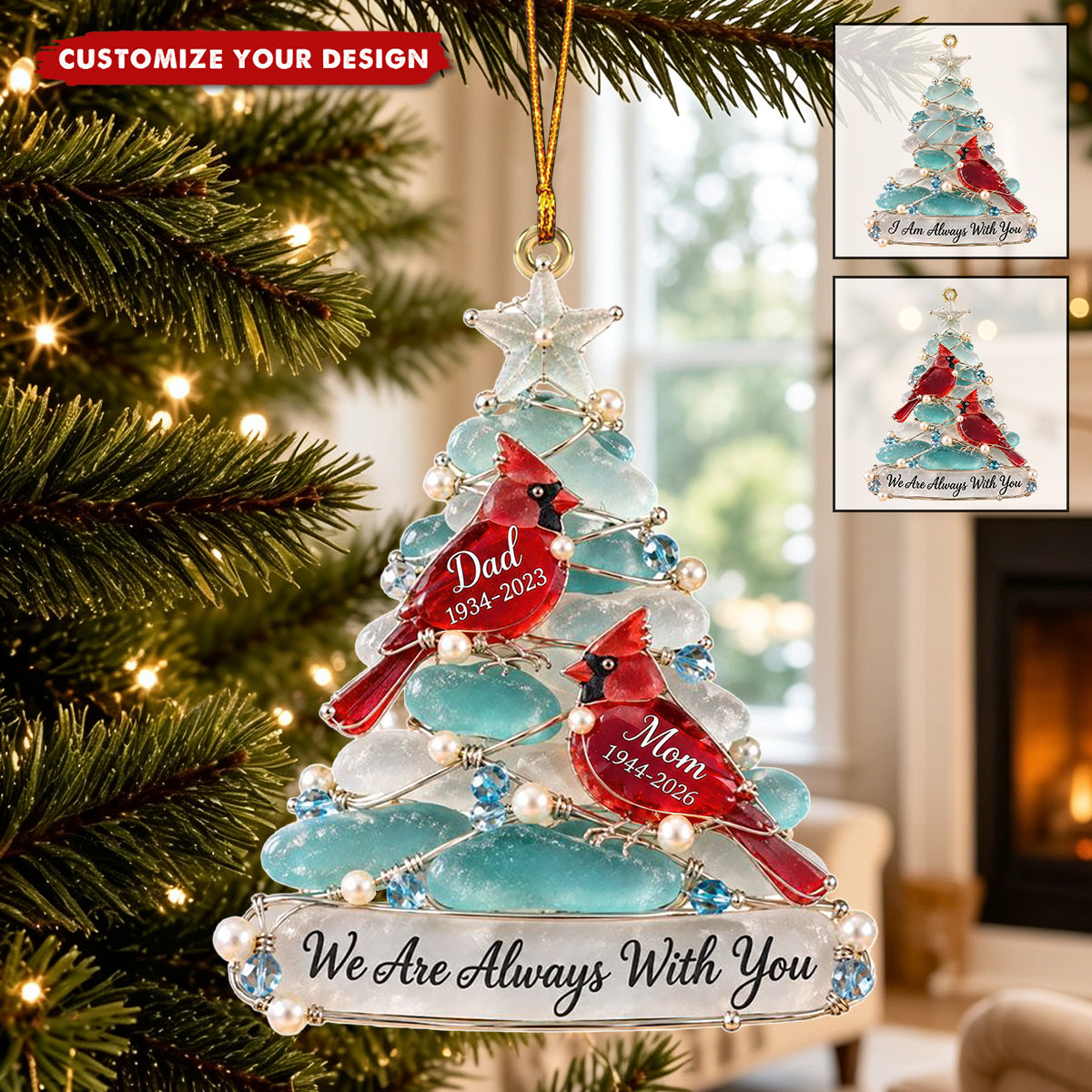 Heaven Cardinal Sea Glass Acrylic Ornament - Personalized Keepsake To Remember Departed Ones