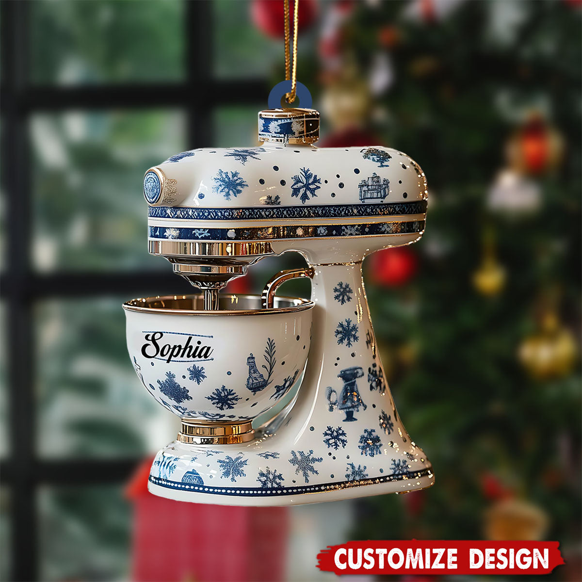 Personalized Blue Snowflake Kitchen Mixer Christmas Ornament