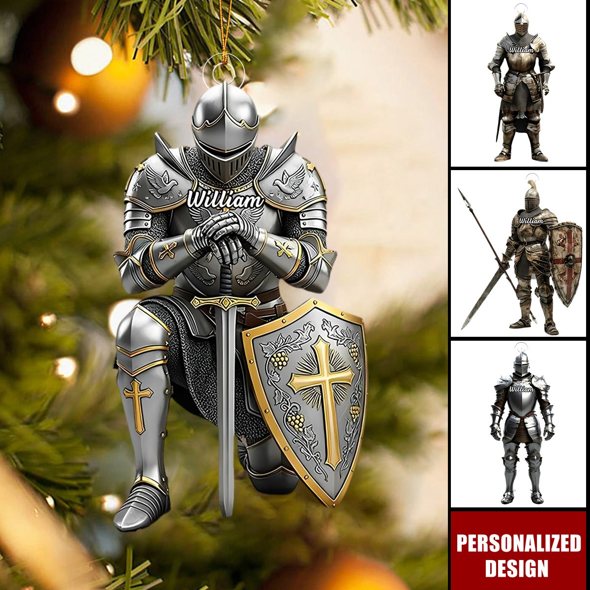 Personalized knight armor Christmas ornament