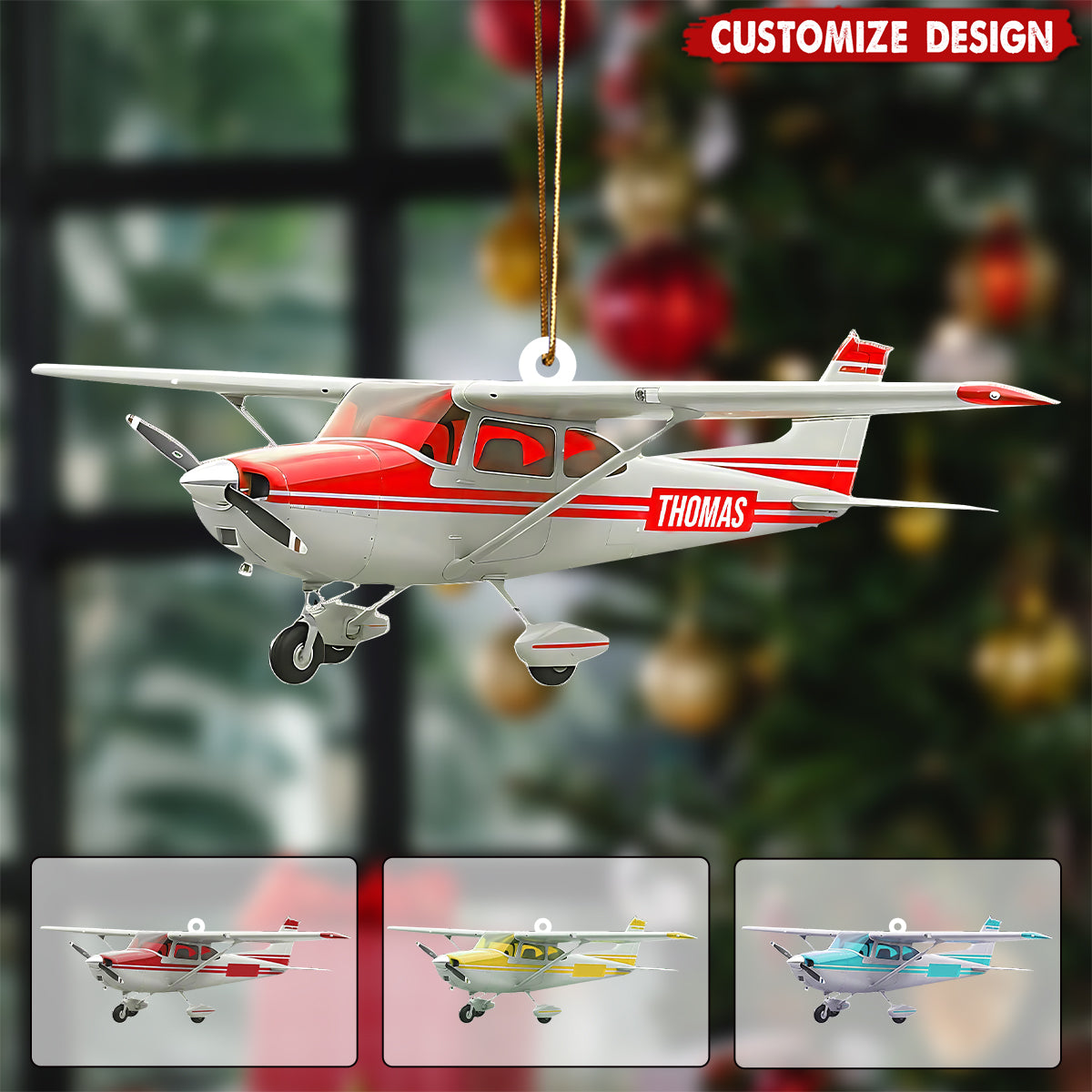 Personalized Airplane Christmas Ornament - Gift for Travelers, Aviators &amp; Helicopter Lovers