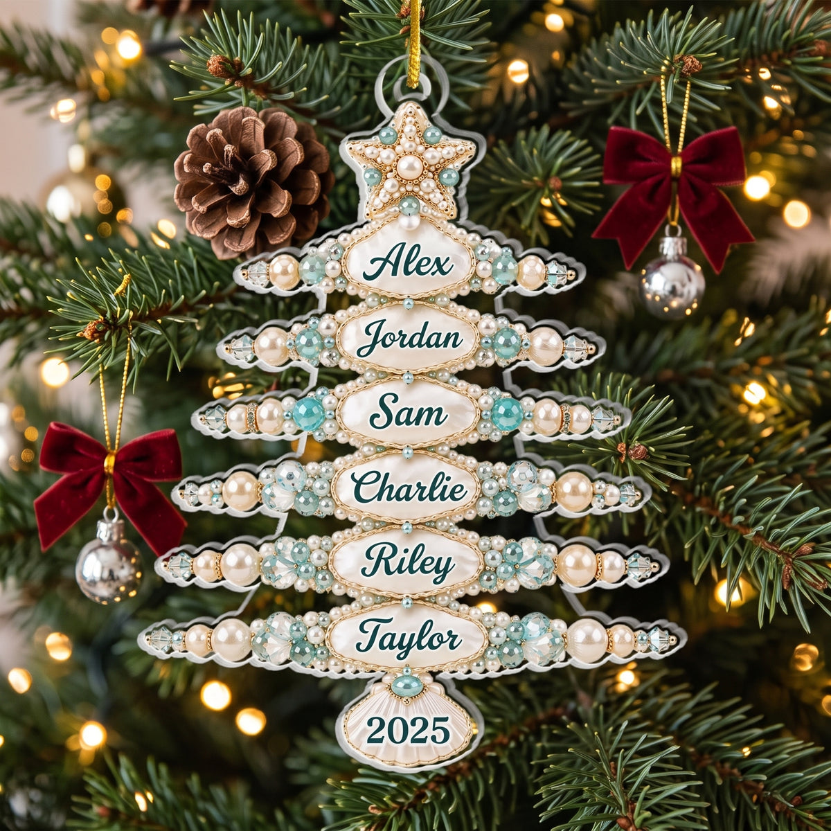 Custom Acrylic Ornament - Personalized Christmas Birthday Gifts For Mom, Dad, Brother, Sister - Sparkling Pearls Of Family Love
