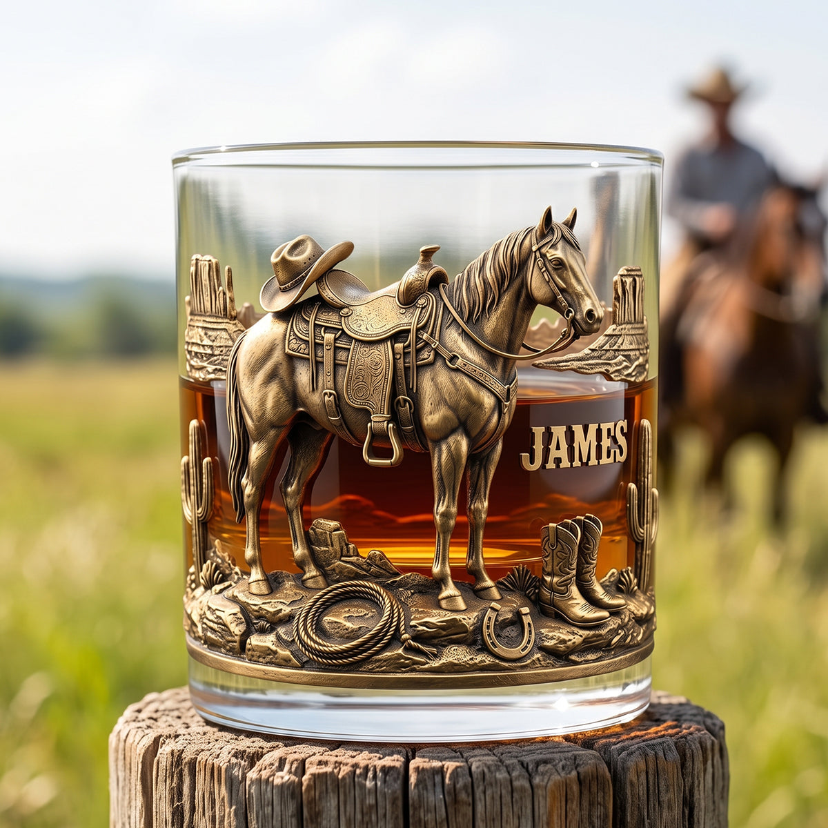 Horse Cowboy Round Glass - Personalized Gifts For Horse Lovers
