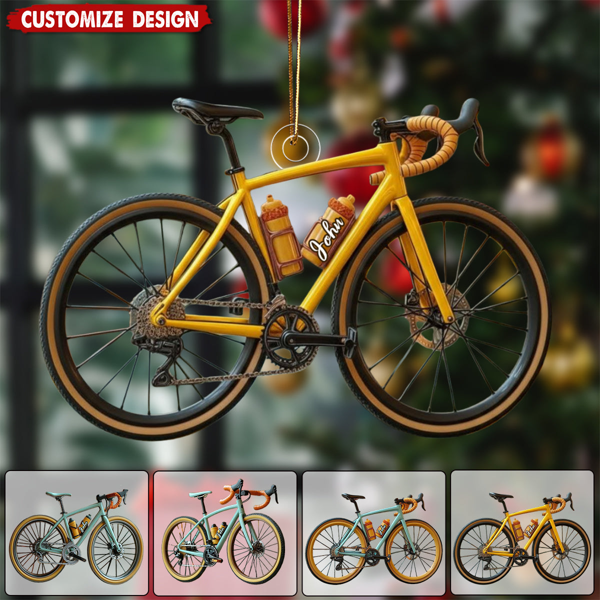 Personalized Road Bike Christmas Ornament – Cyclist Holiday Tree Decoration With Aqua Bicycle Design