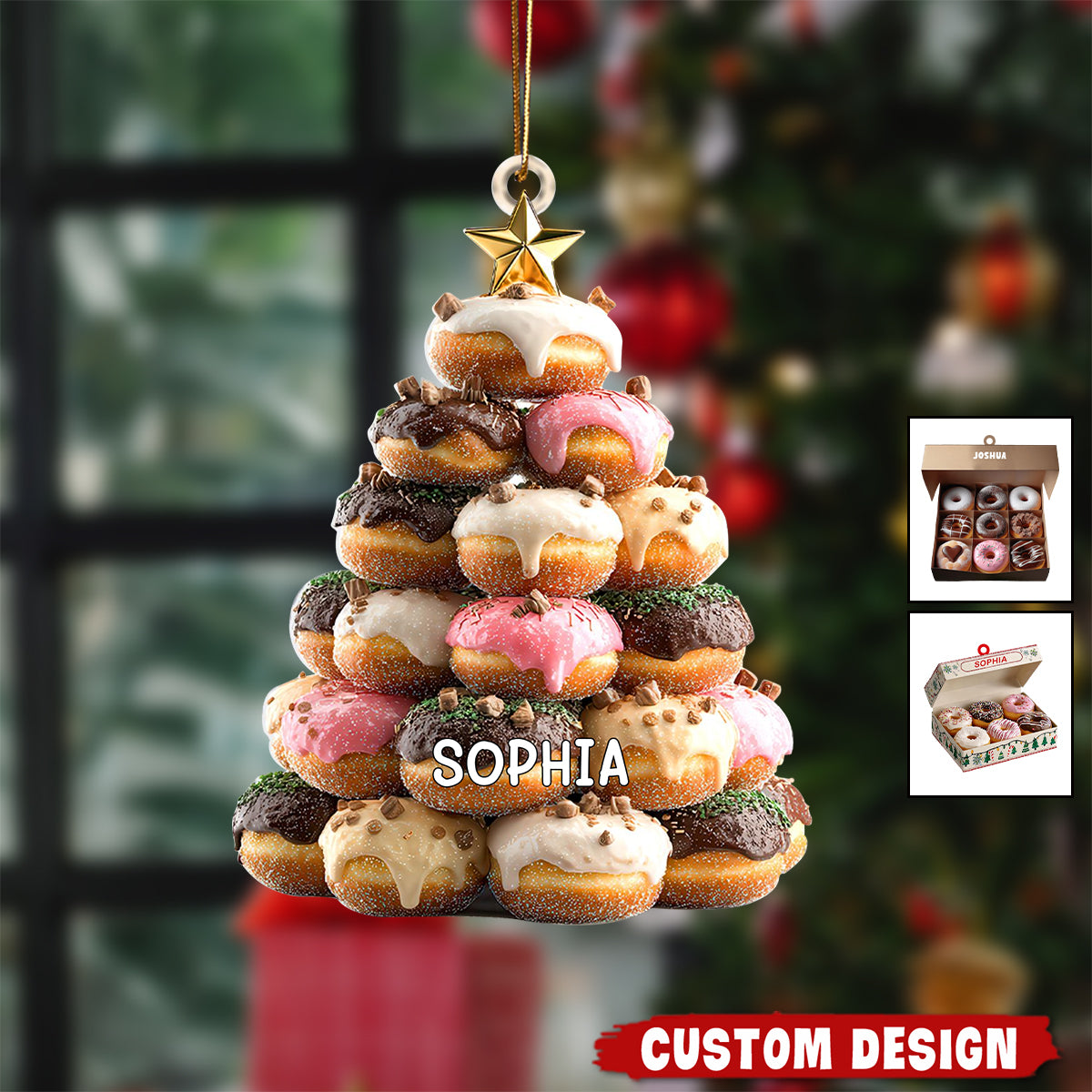 Stacked Donut Christmas Tree Ornament, Doughnut Lover Foodie Holiday Decor, Funny Bakery Gift