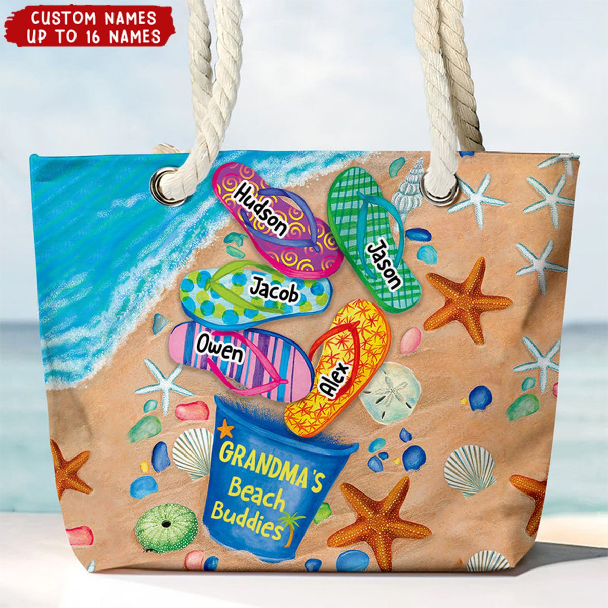 Nana&#39;s Beach Buddies Summer Flip Flop - Personalized Beach Bag - Gift for Grandmas Moms Aunties