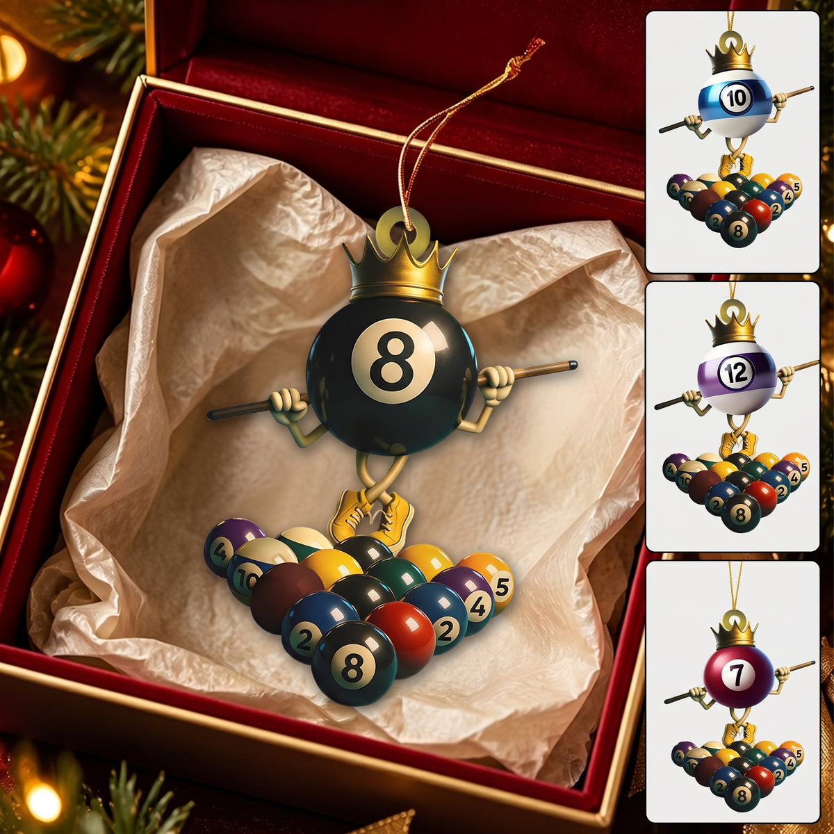 Personalized King of Billiards Acrylic Ornament - Custom Christmas Keepsake Gift for Pool Players