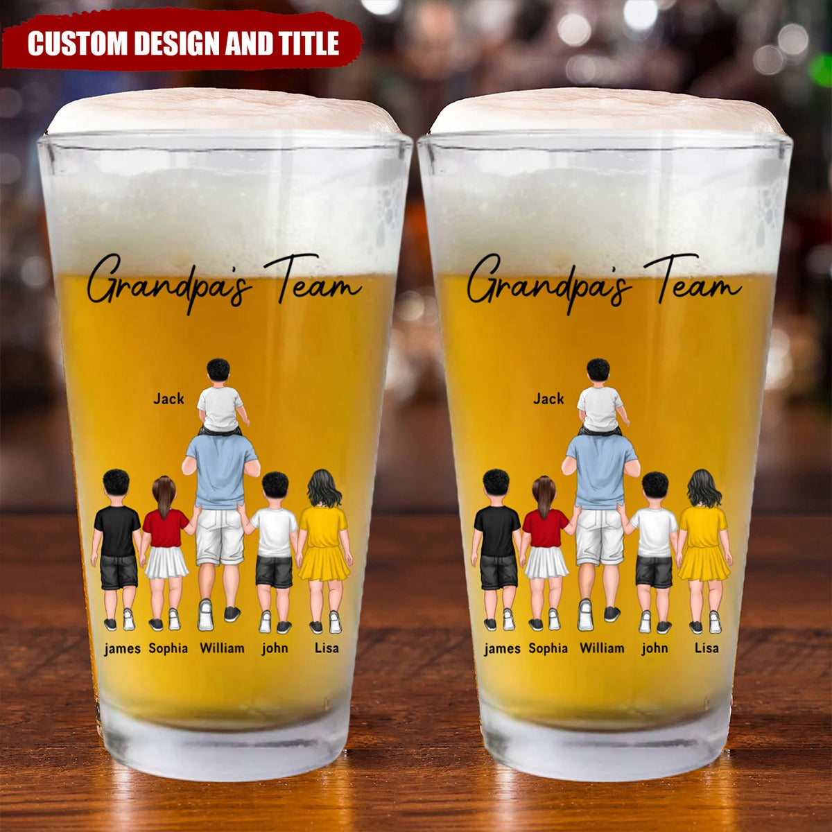 Personalized Daddy&#39;s/Grandpa&#39;s Team Beer Glass
