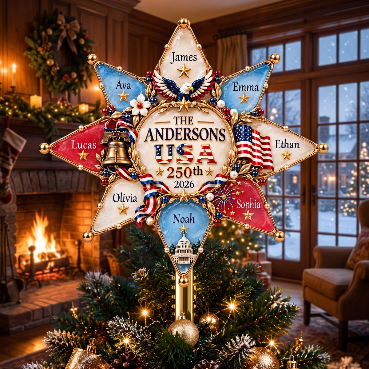 Patriot Family Tree Topper - Personalized Christmas Gifts For Family