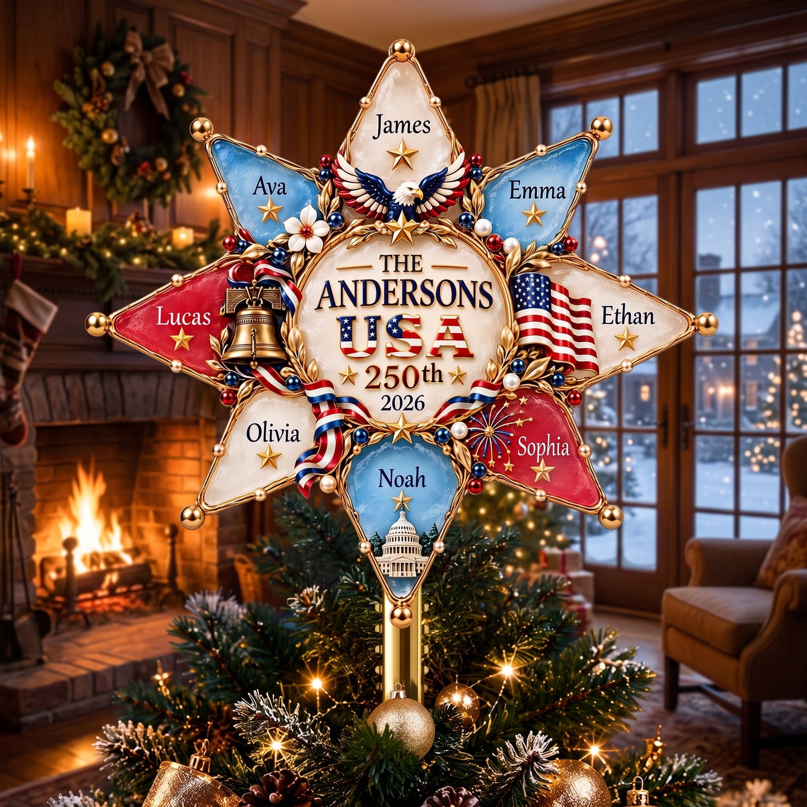 Patriot Family Tree Topper - Personalized Christmas Gifts For Family