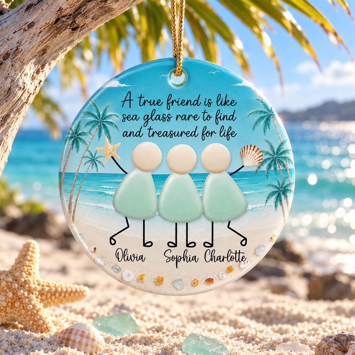 True Friends Are Like Sea Glass Friendship - Personalized Circle Ceramic Ornament