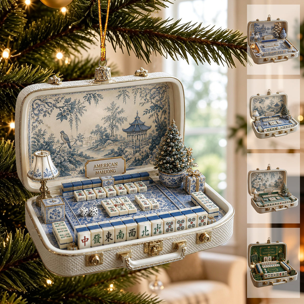 Personalized Chinoiserie Mahjong Ornament,  Elegant Holiday Gift for Mahjong Lovers