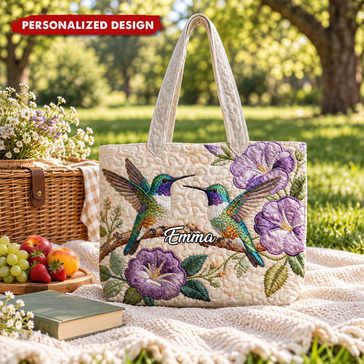 Personalized Hummingbird Handbag, Hummingbird Lover Bag Gift