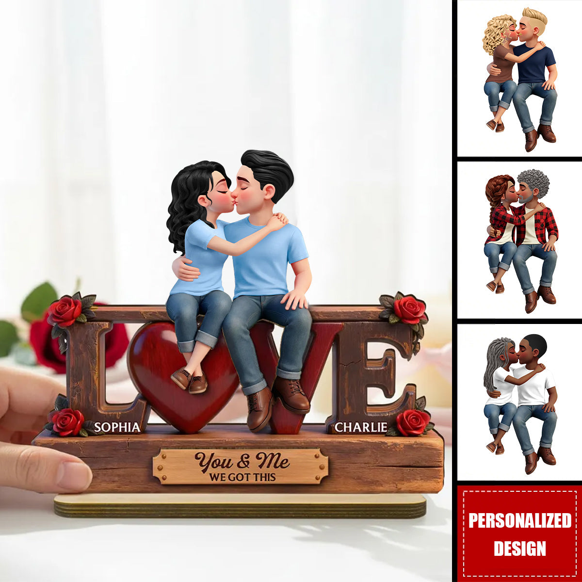 Eternal Rose LOVE Couple Forever Together-Personalized Wooden Plaque-Gift For Couple