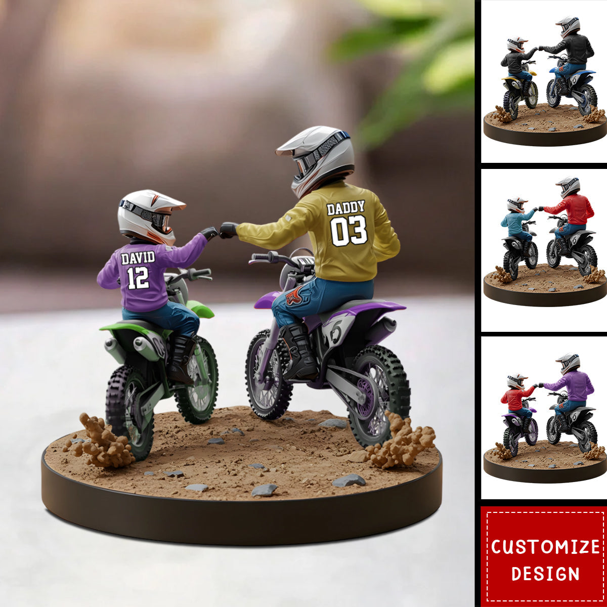 Dirt Bike Dad And Kid - Personalized Dirt Bike Shaped Acrylic Plaque