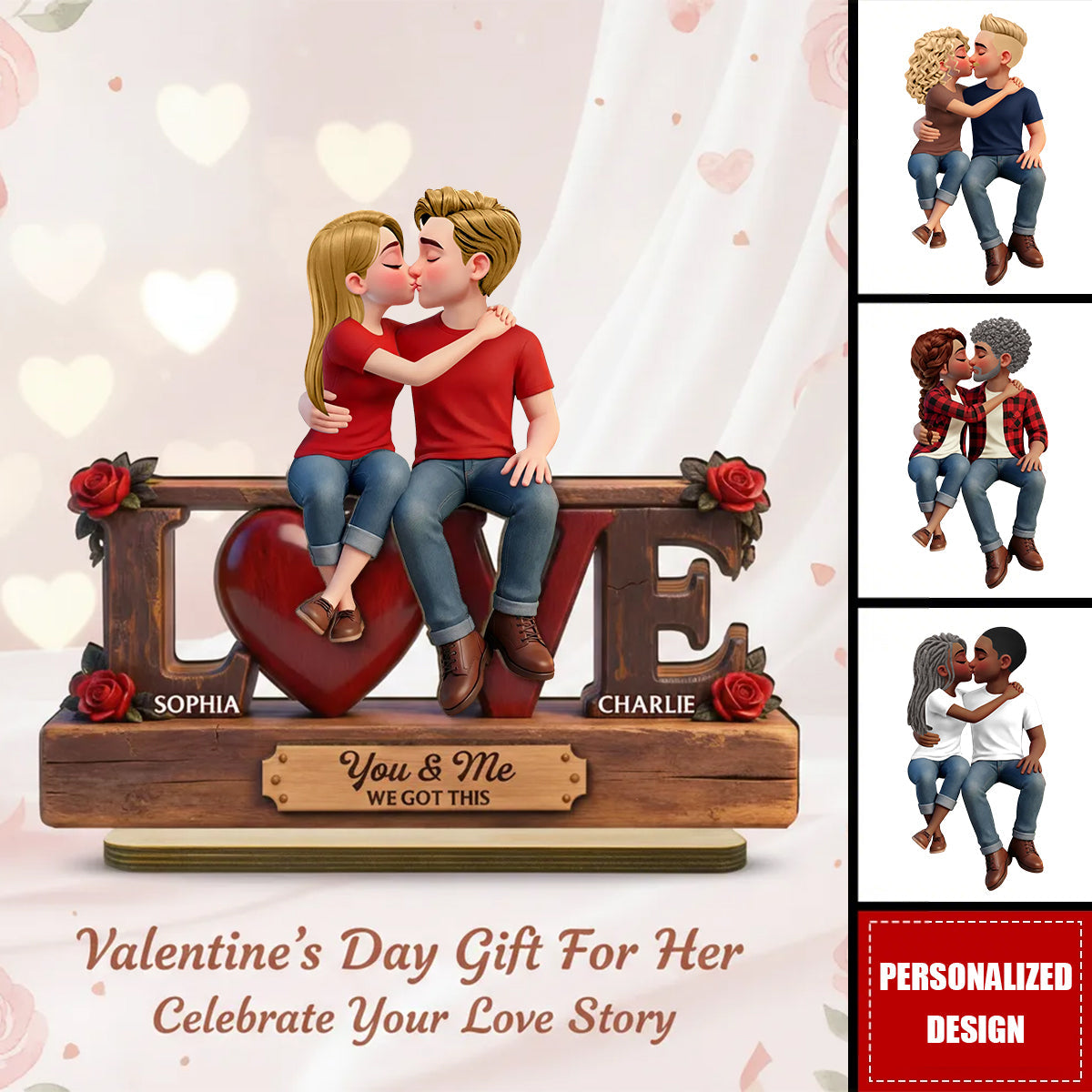 Eternal Rose LOVE Couple Forever Together-Personalized Wooden Plaque-Gift For Couple