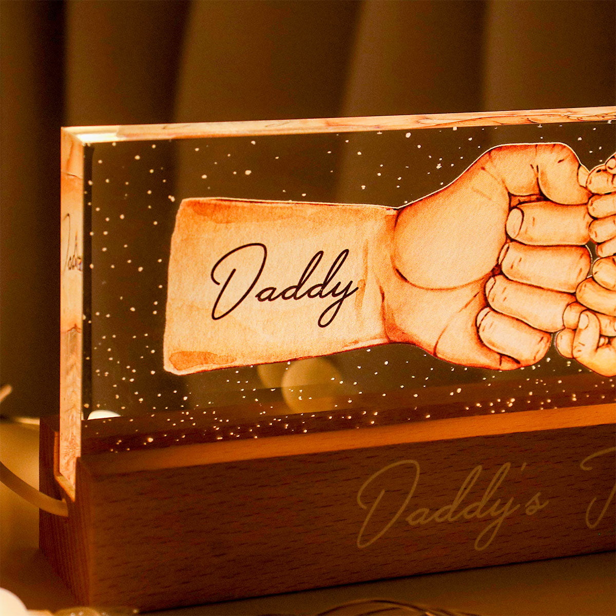 Daddy&#39;s Team Fist Bump Personalized Acrylic LED Night Light - Father&#39;s Day Gift For Dad