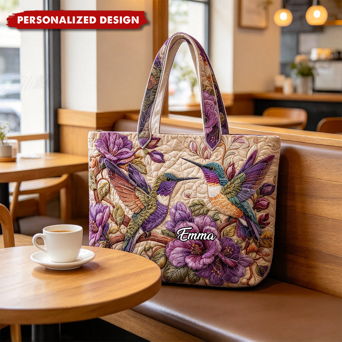 Personalized Purple Floral Bird Handbag, Gift for Bird Lover Women