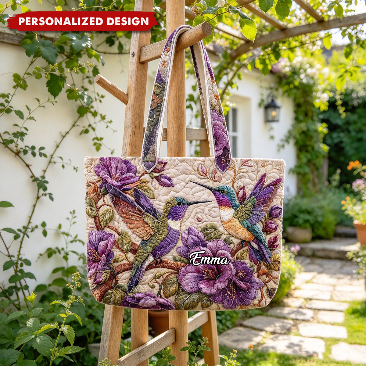 Personalized Purple Floral Bird Handbag, Gift for Bird Lover Women