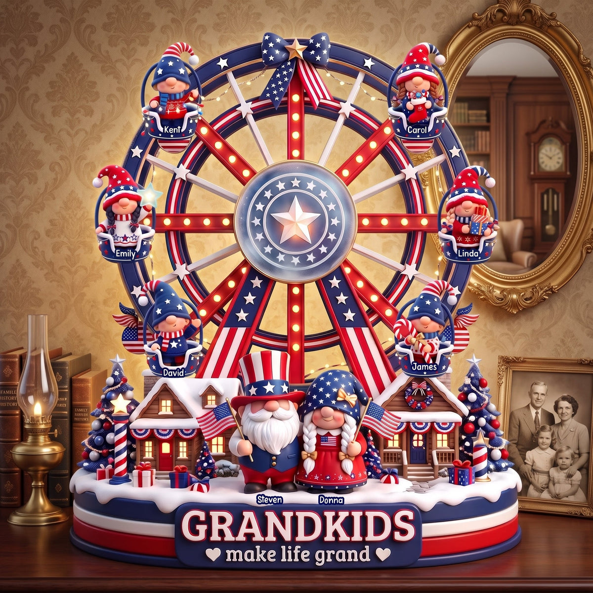 USA Grandkids Ferris Wheel Acrylic Light Box - Personalized Gifts For Christmas