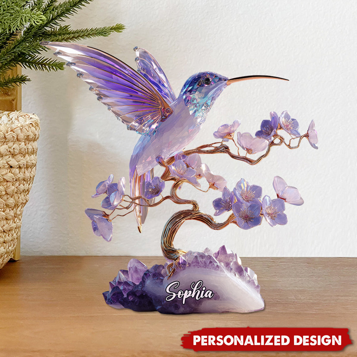 Stunning Amethyst Styled Hummingbird-Personalized Hummingbird Acrylic Plaque