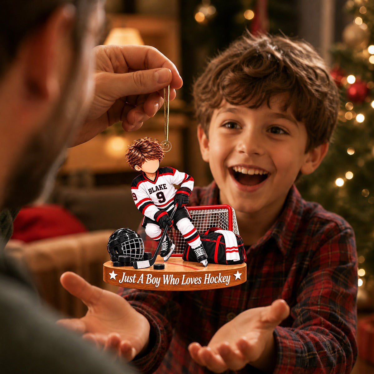Personalized Hockey Boy Ornament, Custom Name &amp; Number Ice Hockey Christmas Gift